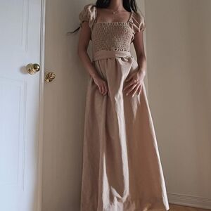Suede Maxi Dress With Puff Sleeves